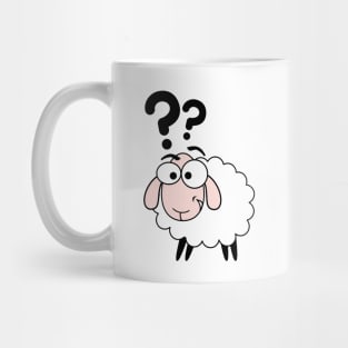 White sheep with question mark Mug